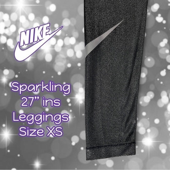 𝅺sparkling Nike 27” Running Leggings Tights Black / Silver Size Extra Small - Picture 3 of 12